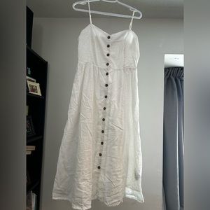 H&M small White linen blend dress with tortoise shell coloured buttons